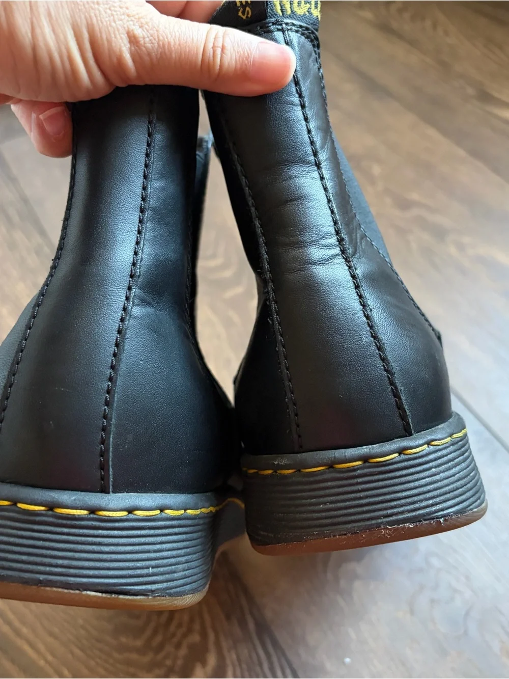 Dr. Martens Black Leather Chelsea Chukka Boots with Yellow Stitching